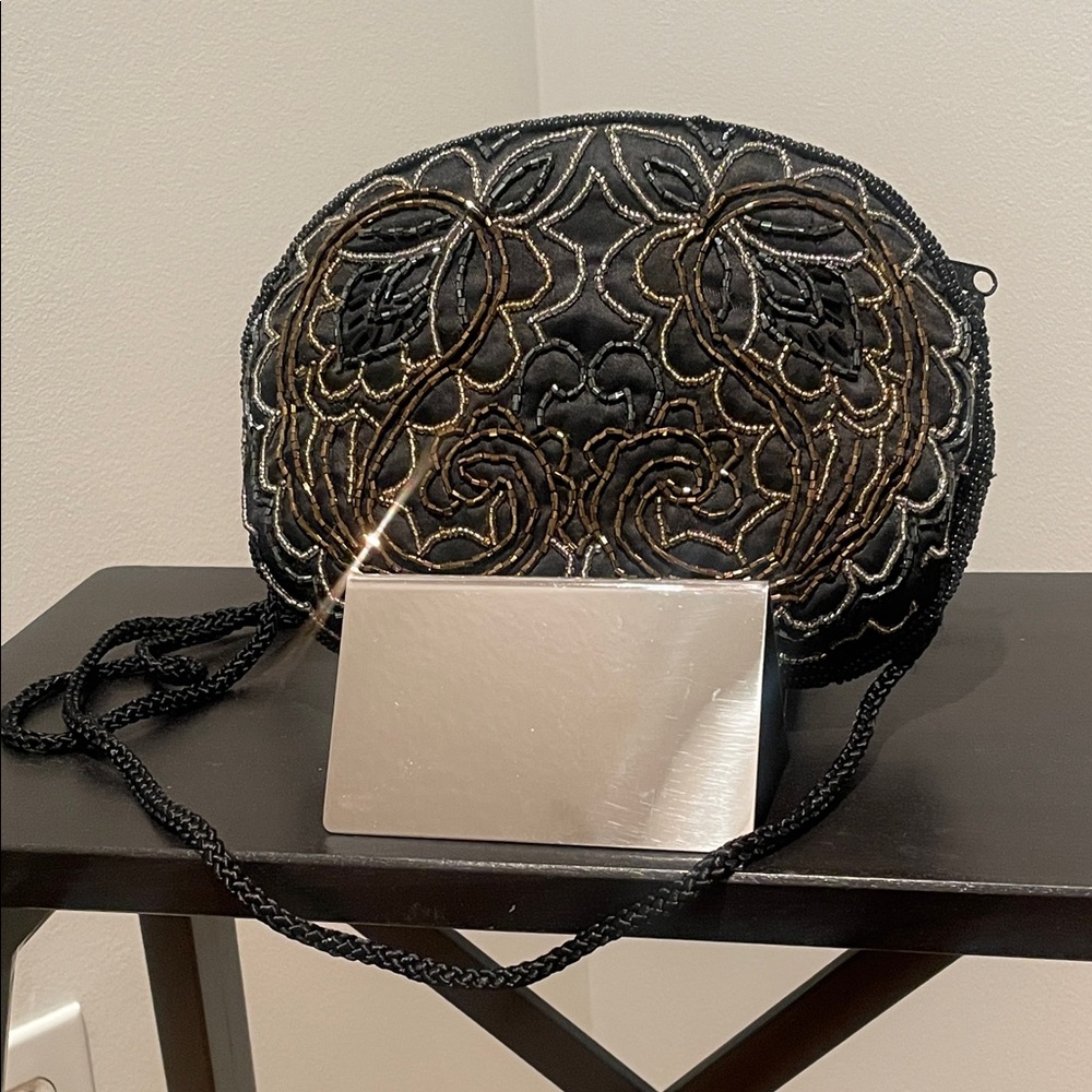 Elegant Black and Gold Embroidered Women's Purse